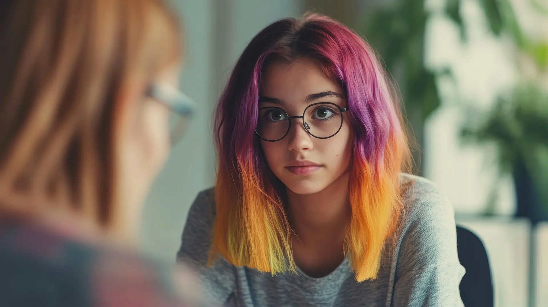 Teen engaged in therapy session with a mental health professional, showing support for dual diagnosis recovery.
