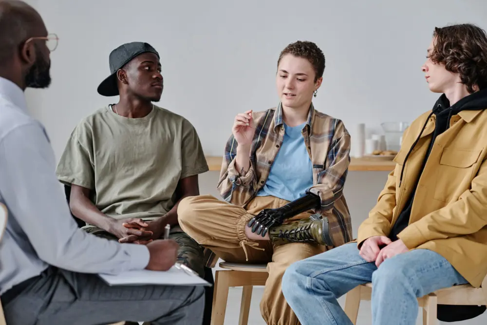 Group of teens discussing ADHD and anxiety in teens.