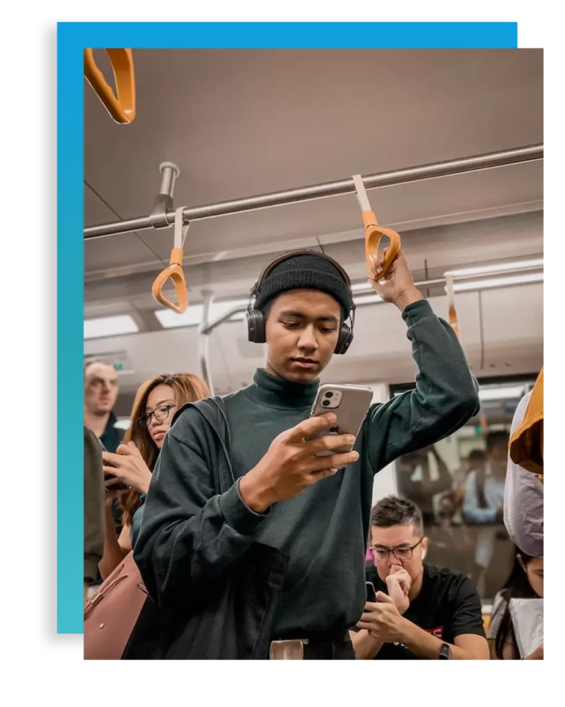 man on phone in subway