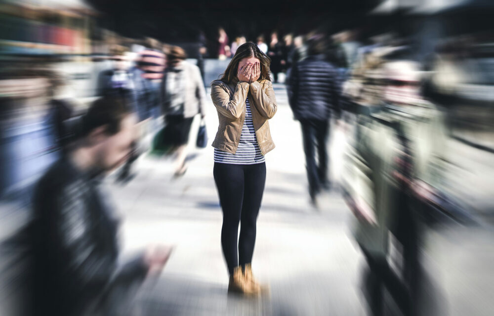 Teenager experiencing symptoms of social anxiety before entering school